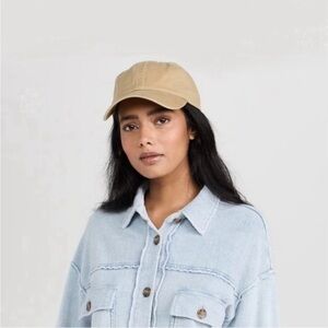 MWL Madewell The Cotton Baseball Hat Cap Tan Beige Leather Strap Casual Comfy OS